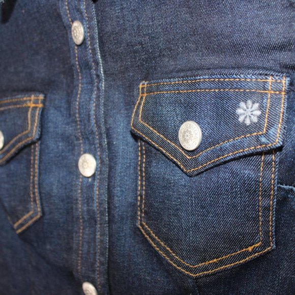 ALEXA CHUNG for AG DENIM Pixie Denim Shirt Dress Stretch Dark Denim Snap XS - Picture 8 of 16